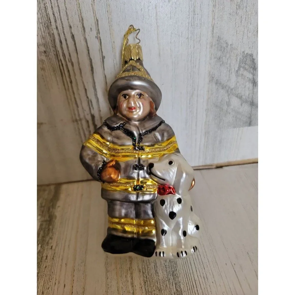 Inge‎ heirloom firefighter Dalmatian blown glass ornament Xmas